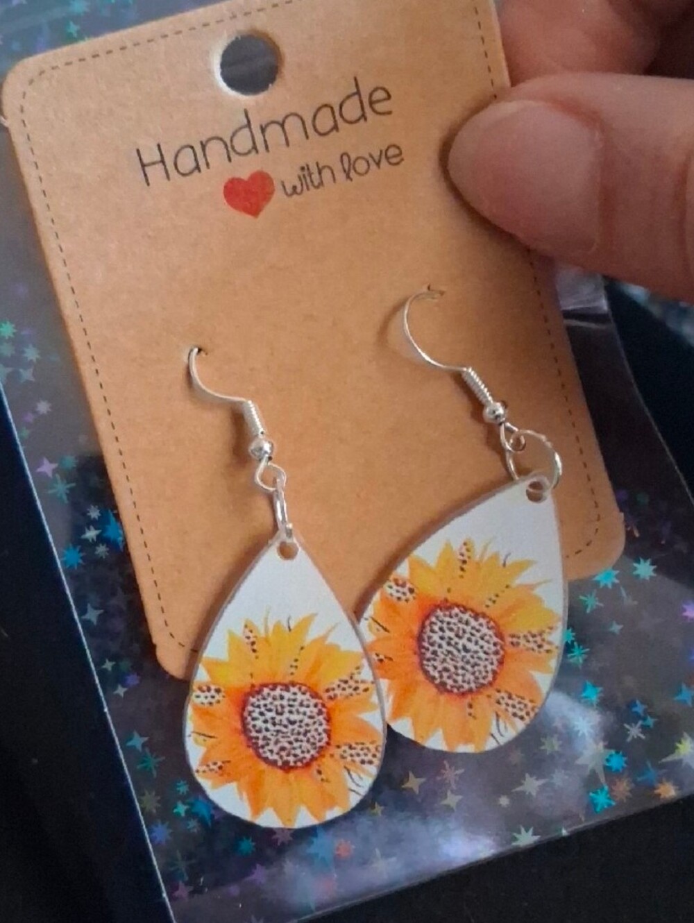 $8 Each Or Bundle 5/$20 Handmade Yellow & Lepord Sunflower Teardrop Earrings